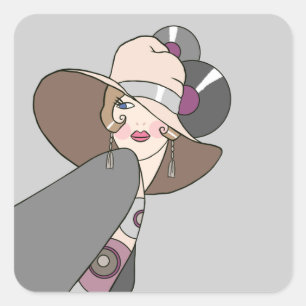 Sticker Carré Shelby, Dame des années 1920 en gris et Rose