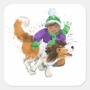 Sticker Carré Sheldon le Sheltie et son garçon