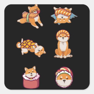Sticker Carré Shiba Inu Chien de sushi japonais