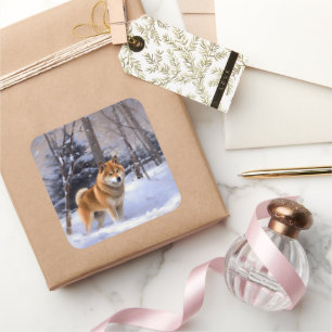 Sticker Carré Shiba Inu Laissez Neige Noël
