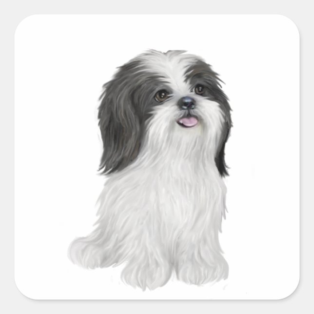 Sticker Carré Shih Tzu - noir et blanc (par JF) (Devant)