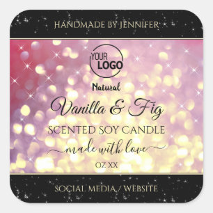 Sticker Carré Shimmery Purple Gold Parties scintillant Logo Étiq