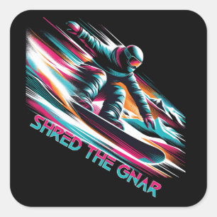 Sticker Carré Shred the Gnar Snowboard
