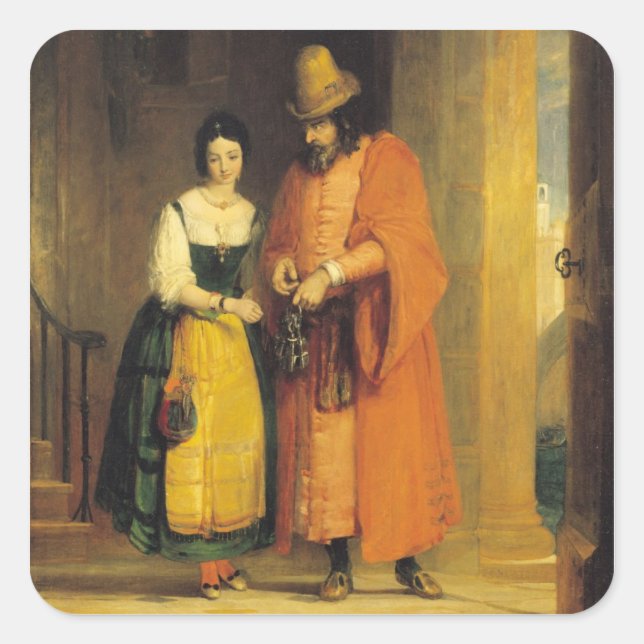 Sticker Carré Shylock et Jessica de "Le Marchand de Venise", (Devant)