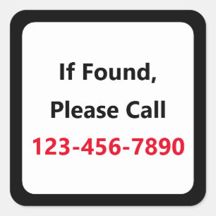 Sticker Carré Si Trouvé S'Il Vous Plaît Appelez Numéro De Téléph