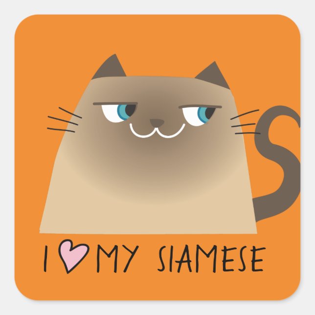 Sticker Carré Siamese Chat Love (Devant)