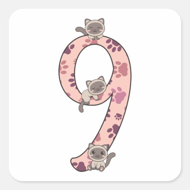 Sticker Carré Siamese Chat Neuvième Anniversaire Pour Enfants Ch (Devant)