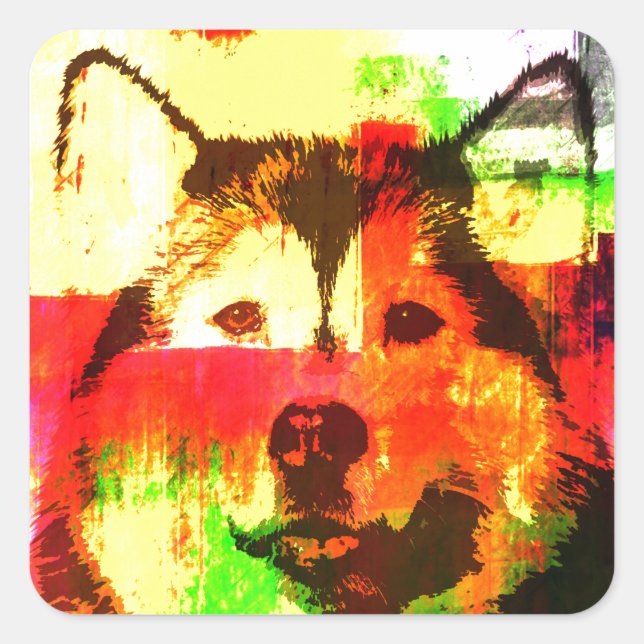Sticker Carré Sibérie Husky Chig Art (Devant)