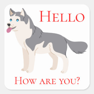 Sticker Carré Sibérie Husky Puppy Dog pense à toi