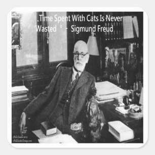 Sticker Carré Sigmund Freud Dans Son Bureau & Citation de Chat D