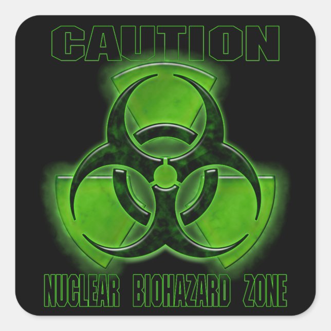 Sticker Carré Signal de prudence en cas de biodanger nucléaire (Devant)