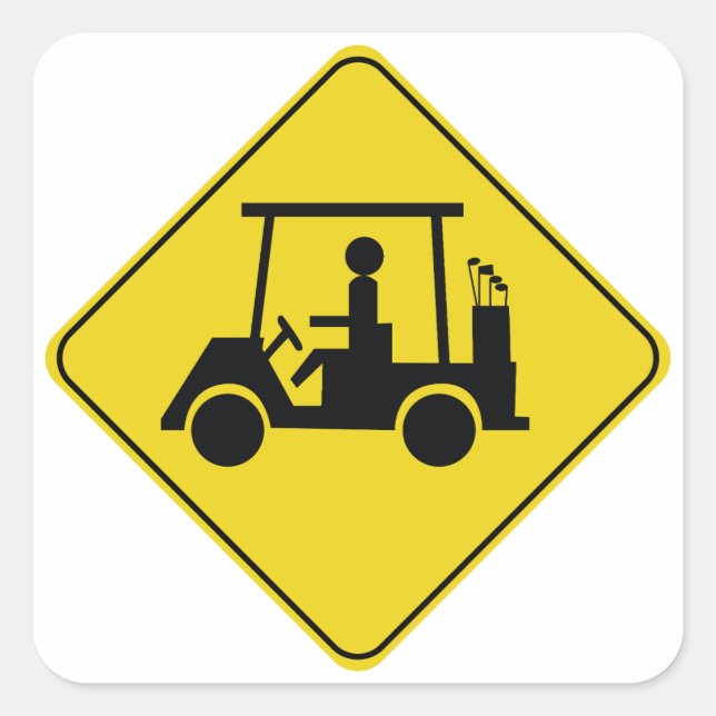 Sticker Carré Signal de prudence Panier de golf Jaune (Devant)