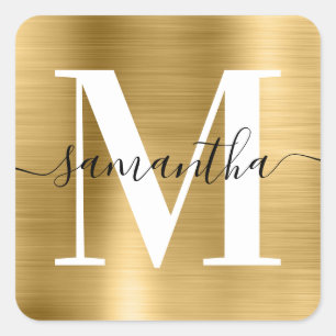 Sticker Carré Signature élégant Moderne Monogramme Gold Foil
