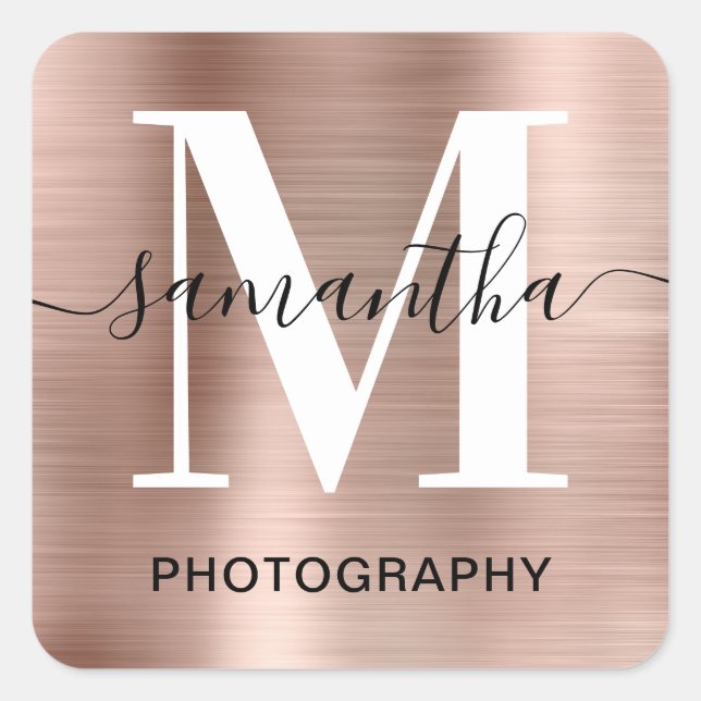 Sticker Carré Signature Monogram Rose Gold Shimmer (Devant)