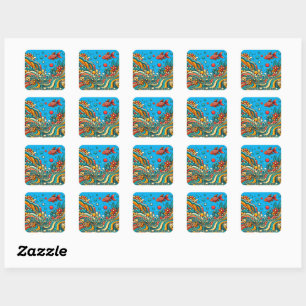 Sticker Carré Signe du zodiaque vintage Poissons dans le style d
