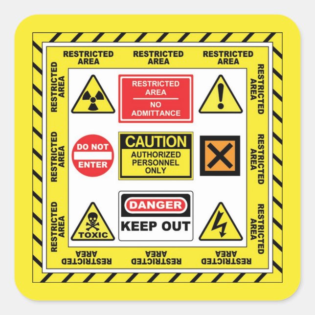 Sticker Carré SIGNES DE DANGER ET D'AVERTISSEMENT lz_02 Autocoll (Devant)