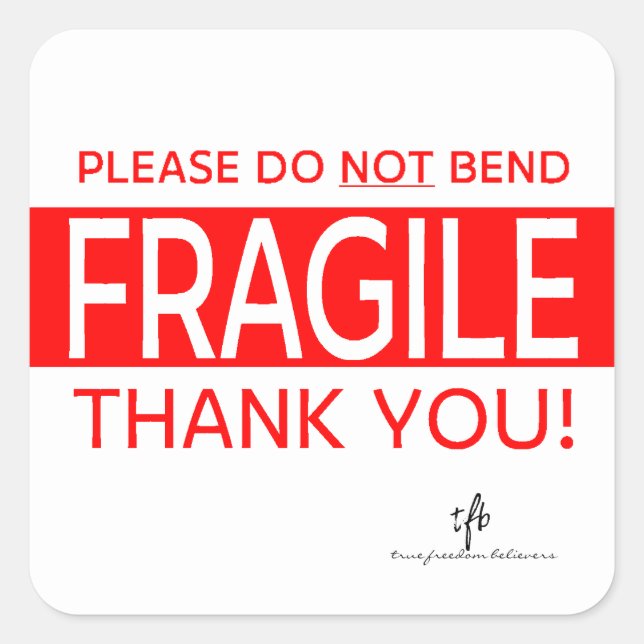 Sticker Carré S'il vous plaît NE Pliez pas et Merci 2 Autocollan (Devant)