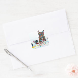 Sticker Carré Silencieux Husky Puppy entre dans les seaux de pei