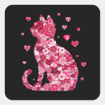 Silhouette Chat Floral ArtFaux Toile Enveloppée Im