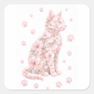 Sticker Carré Silhouette de chat floral