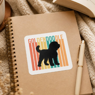 Sticker Carré Silhouette de chien Goldendoodle rétro
