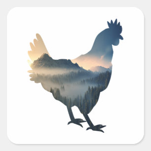 Sticker Carré Silhouette de poulet de nature Poulet de ferme