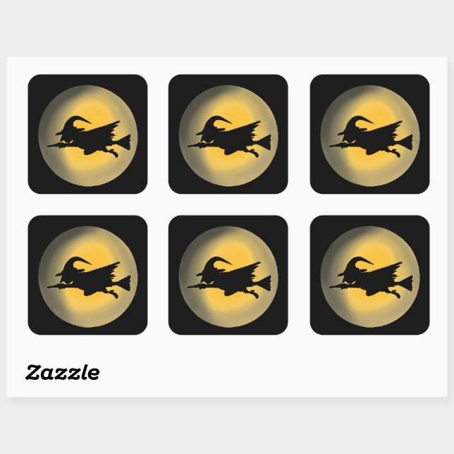 Sticker Carré Silhouette de sorcière volante (Feuille)