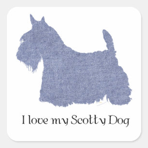 Sticker Carré Silhouette de Terrier Écossais en Denim