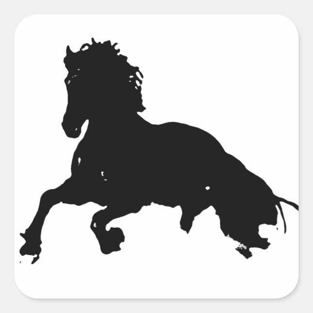 Sticker Carré Silhouette du cheval blanc noir (Devant)
