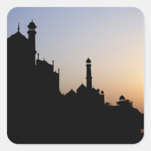 Sticker Carré Silhouette du Taj Mahal au coucher du soleil, Agra