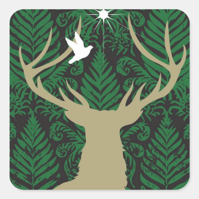 Sticker Carré Silhouette d'un cerf, d'une colombe et d'une étoil (Devant)
