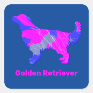 Sticker Carré Silhouette Golden Retriever Hot Pink & Blue