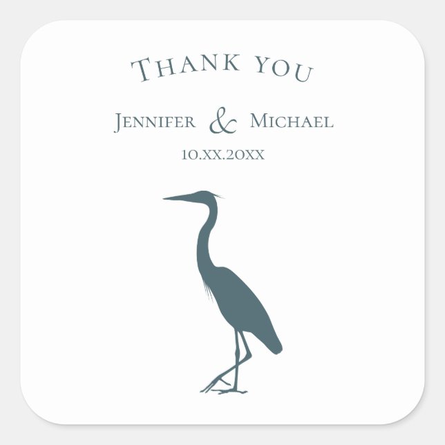 Sticker Carré silhouette héron bleu turquoise foncé sur mariage  (Devant)