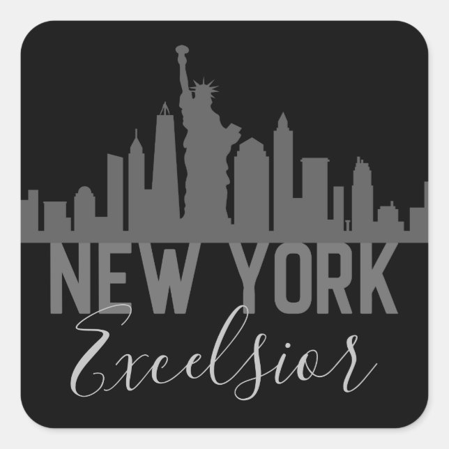 Sticker Carré Silhouette New York Skyline Excelsior noir blanc (Devant)