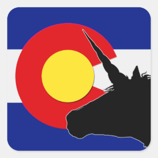 Sticker Carré Silhouette Unicorne Sur Le Drapeau Du Colorado