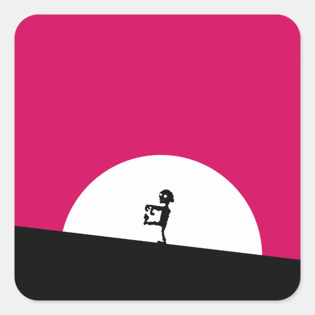Sticker Carré Silhouette Zombie avec Pleine lune (Devant)