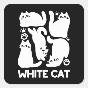 Sticker Carré Silhouettes de chaton blanc - Design Feline mignon