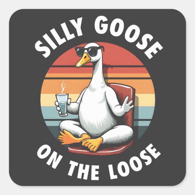 Sticker Carré Silly Goose sur Loose Meditation Yoga Retro (Devant)