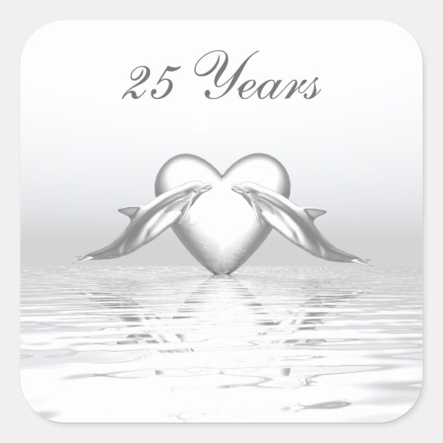 Sticker Carré Silver Anniversary Dolphins et Heart (Devant)