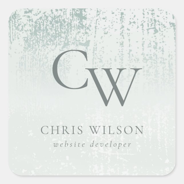 Sticker Carré Silver Aqua Turquoise brossé Monogramme métallique (Devant)