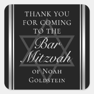 Sticker Carré Silver Black Forme Bar Mitzvah Personnalisé Party