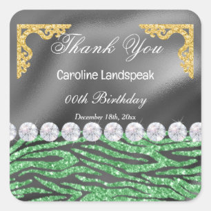 Sticker Carré Silver Foil Green Parties scintillant Zebra Imprim