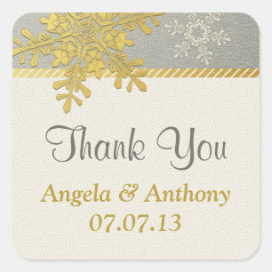 Sticker Carré Silver Gold Snowflake Winter Wedding Favoriser