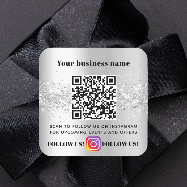 Sticker Carré Silver parties scintillant entreprise QR code Inst (Créateur téléchargé)