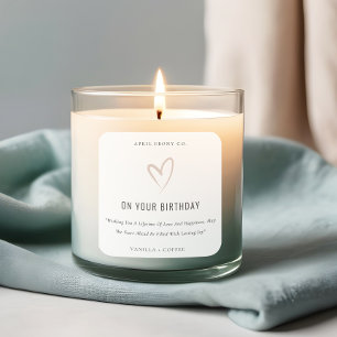 Sticker Carré Simple Blanc Bleu Amour Coeur Anniversaire Bougie