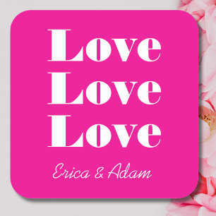 Sticker Carré Simple Blanc Nettoyer 3 x Amour   Hot Pink