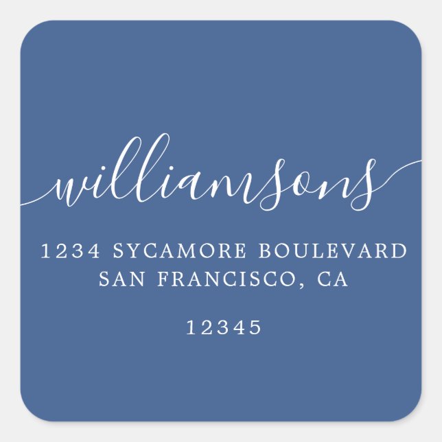 Sticker Carré Simple calligraphie Classic Blue Adresse de retour (Devant)