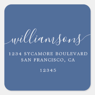 Sticker Carré Simple calligraphie Classic Blue Adresse de retour