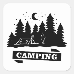 Sticker Carré Simple Camping en plein air   camper plus s'inquié