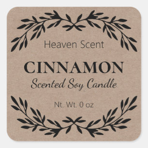 Sticker Carré Simple cannelle parfumée Soy Candle Kraft Étiquett